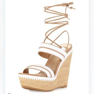 Stuart Weitzman Abandon Leather Ankle Wrap Wedges